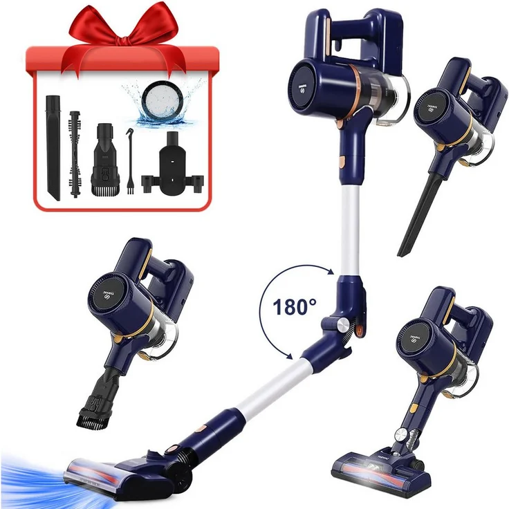 INSE Akku-Hand- und Stielstaubsauger, 35KPa Saugkraft, 60 Minuten Laufzeit, 1.2 L Staubbehälter, kabellos, bürstenloser Motor, mit LED-Beleuchtung