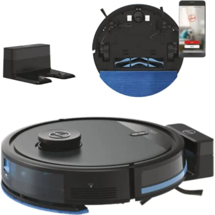 Hoover HG5 Saugroboter mit Wischfunktion und App-Steuerung inkl. Karte und Zeitplan – HYDRO Roboter Staubsauger für Hartböden und Teppich – Saug-Wischroboter mit XL-Bürste und Lasernavigation