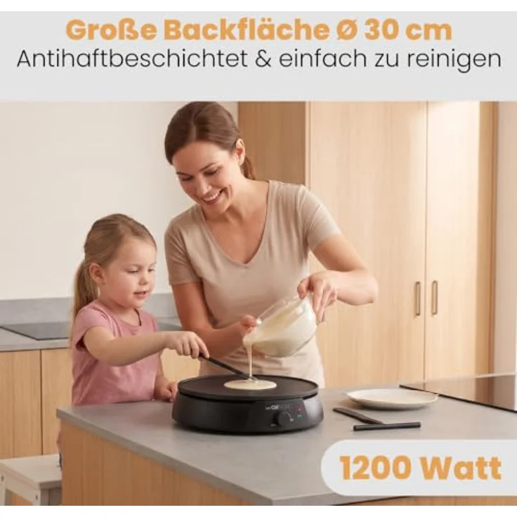 CLATRONIC Crêpesmaker CM 3849, Crepes Maker in Schwarz, inkl. Teigverteiler und Wender – Bild 2