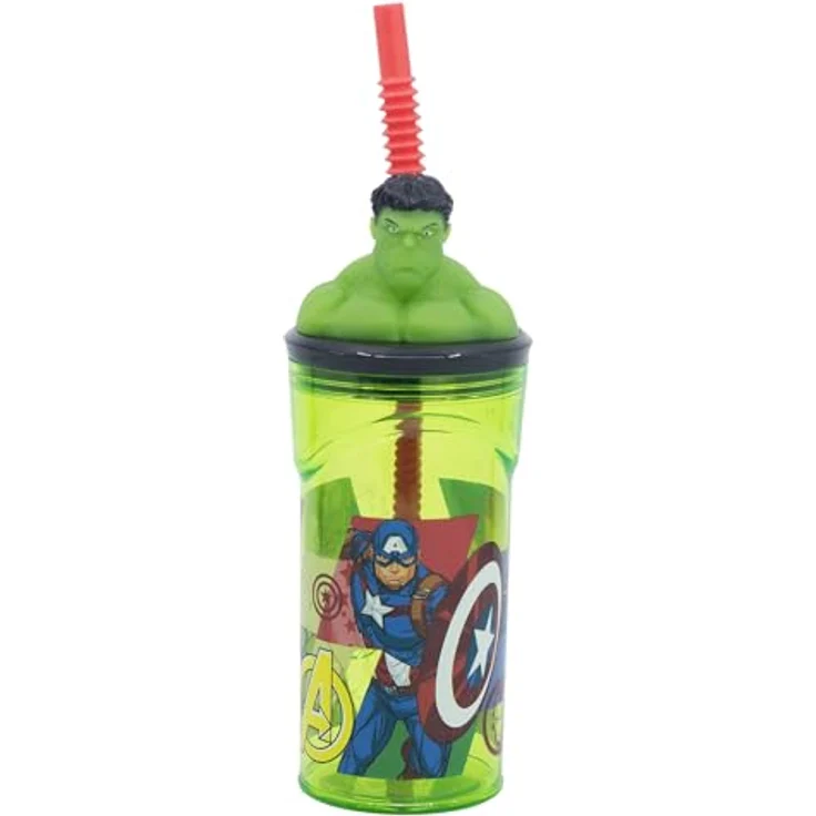 Captain Marvel Hulk Trinkbecher 3D Kinderbecher mit Strohhalm, 360 ml, robust und leicht zu reinigen – Bild 1