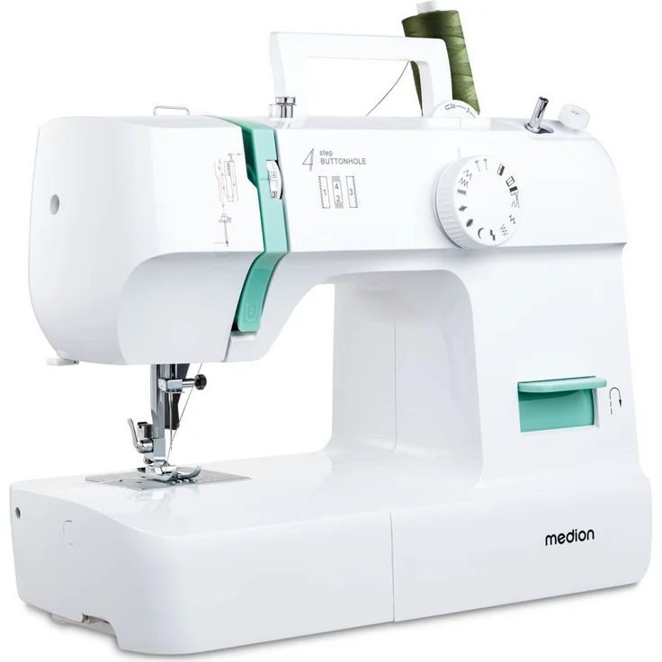 Medion® Freiarm-Nähmaschine MD 11179, 12 Stichmuster, 4 Schritte Knopfloch, 12 Programme, Vertikales Spulsystem, LED Nählicht, Integrierter Fadenschneider – Bild 1