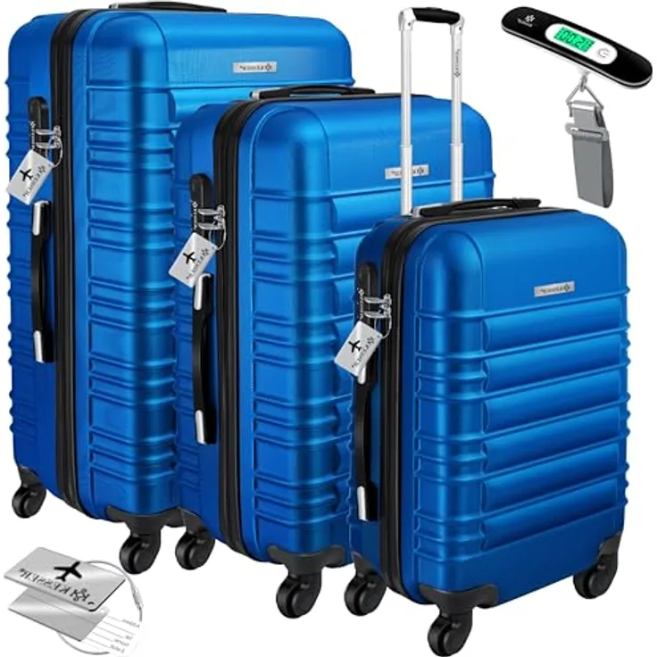 KESSER® 3tlg. Hartschalenkofferset Hartschalenkoffer Reisekoffer Set Reisekofferset Trolley Koffer Inkl. Kofferwaage + Gepäckanhänger Rollkoffer Schloss 4 Rollen ABS-Hartschale Teleskopgriff M-L-XL