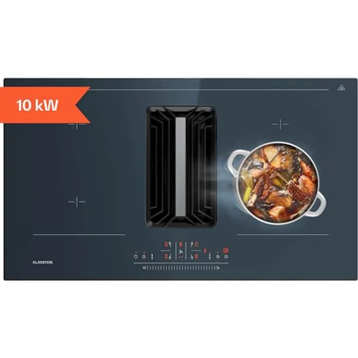 Klarstein AirJet 90 Induktionskochfeld mit Dunstabzug, Energieeffizienzklasse A++, 750 m³/h Absaugleistung, 10.000-W-Boost, Flexzonen, Touchpanel, Anthrazit