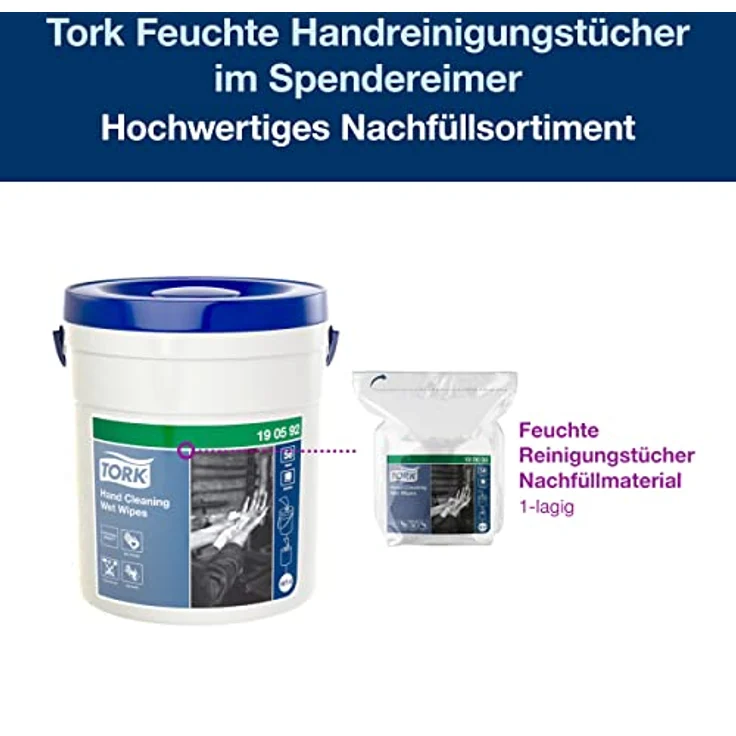 Tork Feuchte Handreinigungstücher im Spendereimer Weiß W14, Ohne Duftstoffe, 1 × 58 Tücher, 190592 – Bild 2