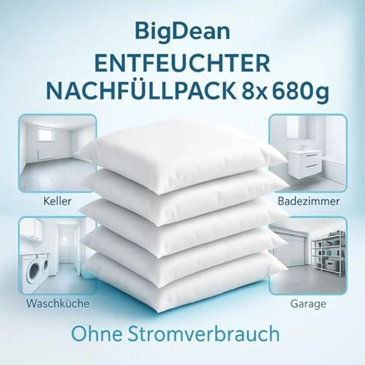 BigDean 8 Stück Luftentfeuchter Nachfüllpack, je 680 g Granulat, geräuschlos und wartungsfrei, ideal gegen Schimmel und Feuchtigkeit – Bild 5