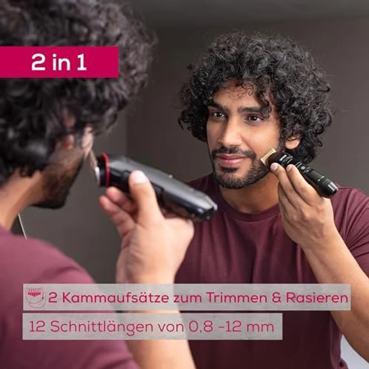 Beurer MN4X Barttrimmer, zum Trimmen und Rasieren, 2 hochwertige Edelstahlklingen mit Titaniumbeschichtung, 10 Schnittlängen, 2-stufige Feineinstellung, maximale Hautpflege, Rasierkopf abwaschbar – Bild 2