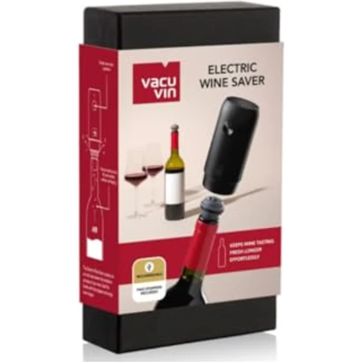 Vacu Vin Elektrischer Weinsaver mit 2 Stopfen, wiederaufladbarer Vakuumverschluss für bis zu 40 Flaschen, inkl. Geschenkbox – Bild 3
