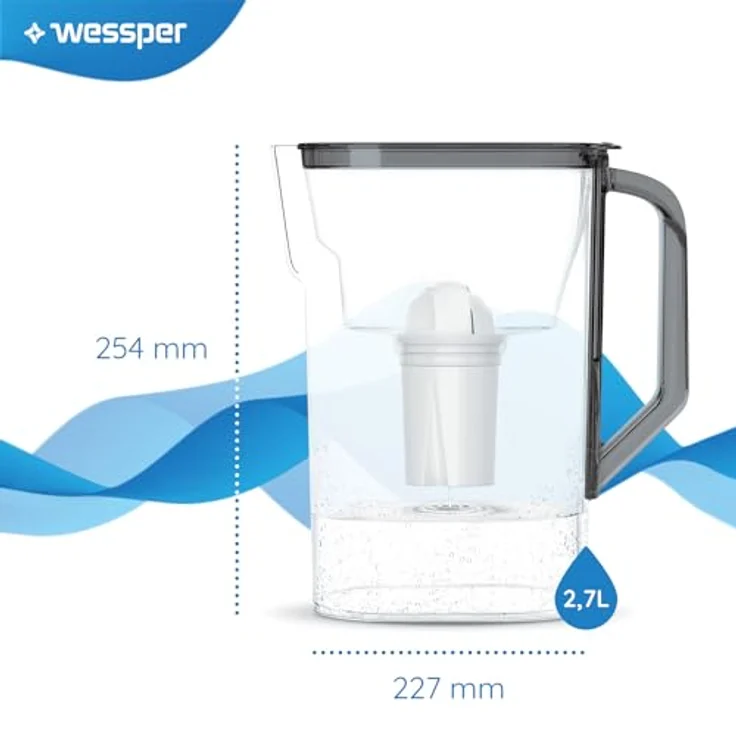 Wessper D3 Slim Wasserfilterkanne 2.7 L, kompatibel mit Brita Classic, zur Reduzierung von Kalk und Chlor, BPA-frei, schwarz – Bild 2
