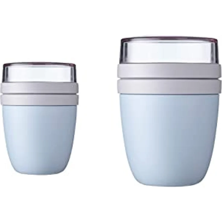 Mepal Lunchpot Ellipse Duo Pack - Praktischer Müslibecher, Joghurtbecher, To Go Becher - Geeignet für Tiefkühler, Mikrowelle & Spülmachine - 300 & 500 ml - Old Nordic Blue – Bild 1