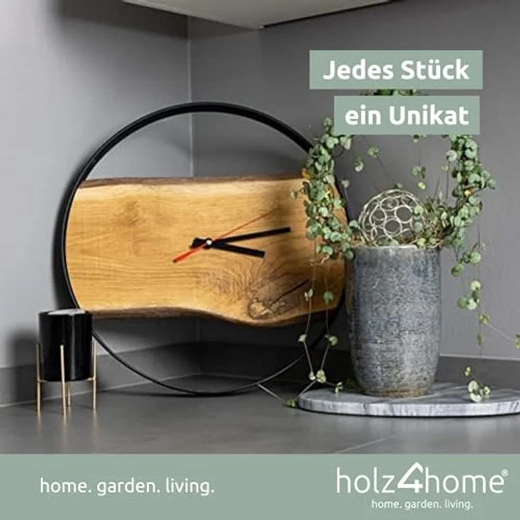holz4home® Wanduhr mit Stahlrahmen aus massiver Eiche Ø 43 cm Handgefertigtes Unikat für Wohnzimmer Küche Büro Flur (Loft Stil) - Preisvergleich – Bild 4
