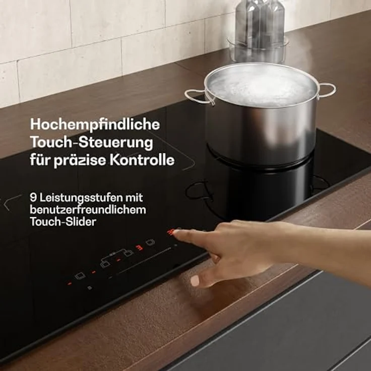 Klarstein Velaire Induktionskochfeld 90cm, 4-Zonen Kochfeld mit 7000W Boost, Touch-Slider, Timer, Kindersicherung, Restwärmeanzeige, Flex-Zonen, Schwarz, Einbau Induktionsherd – Bild 5