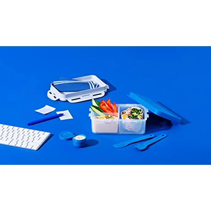 Lock & Lock to-GO Lunch Box – Brotdose mit 3 Fächern - aus hochwertigem, transparentem Kunststoff, bpa-frei – auslaufsicher – rechteckig, 1 Liter, blau – Bild 4