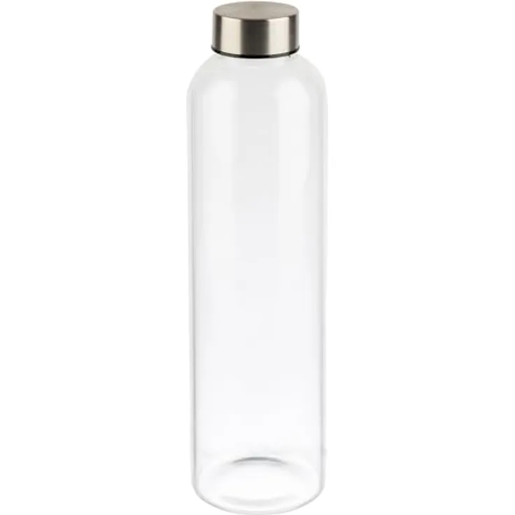 APS Trinkflasche, Glas mit Edelstahl-Schraubverschluss, 1 Liter, BPA-frei und wiederverwendbar