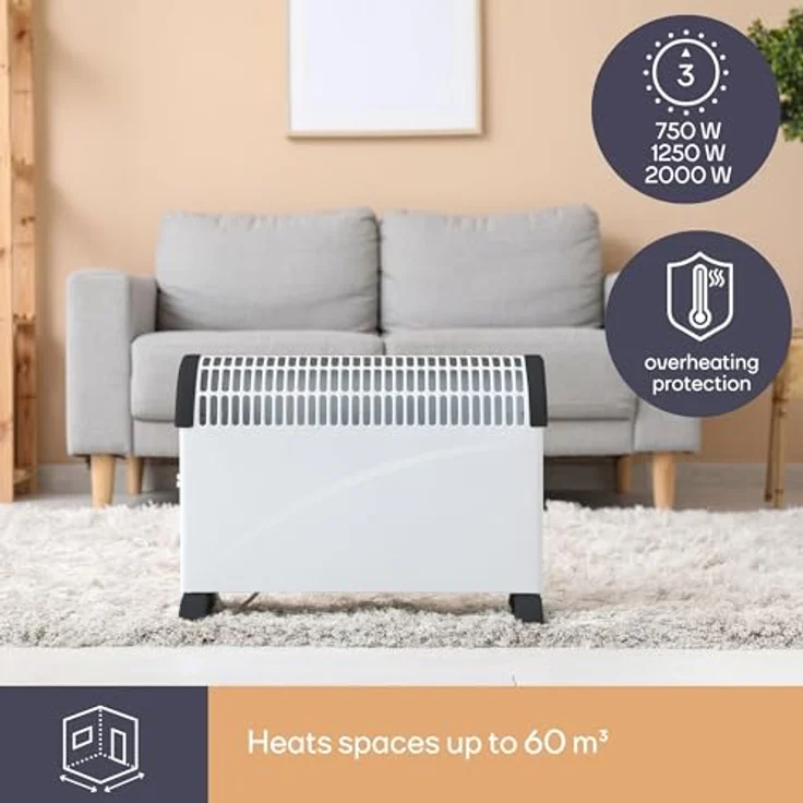 Velleman 2000W Elektroheizung _ 3 Stufen Konvektor mit Thermostat & Überhitzungsschutz, Konvektor – Bild 8
