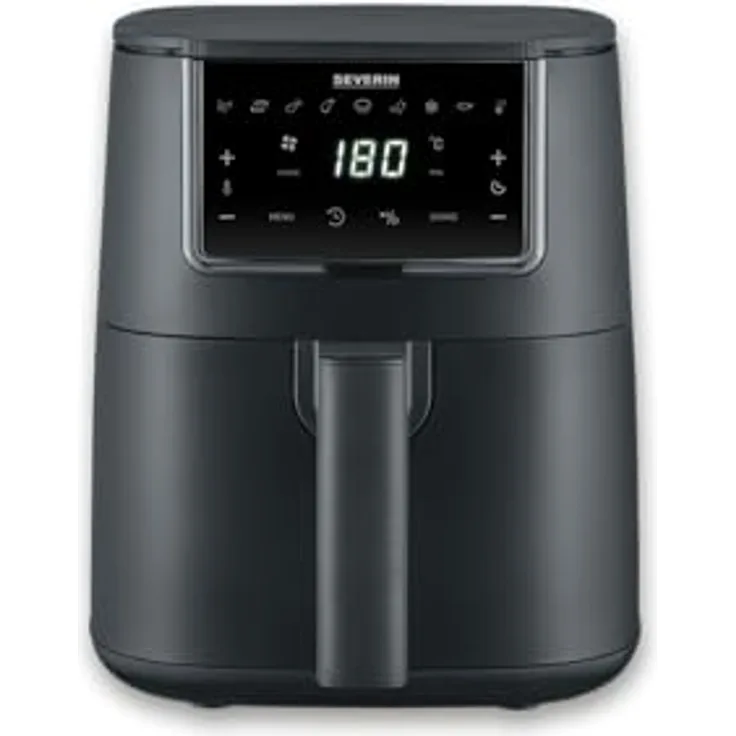 SEVERIN Heißluftfritteuse Black Line „Single“ FR 2461, gesunde Heißluft-Technologie mit 8 Automatik-Programmen und Shake Reminder, Schwarz