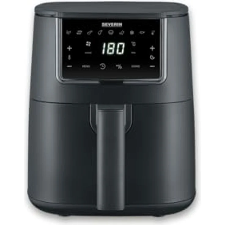SEVERIN Heißluftfritteuse Black Line „Single“ FR 2461, gesunde Heißluft-Technologie mit 8 Automatik-Programmen und Shake Reminder, Schwarz – Bild 1