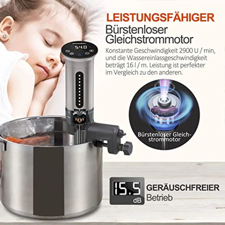 KitchenBoss KG310SDE Sous-Vide Garer, 1100 Watt, 15 Liter Fassungsvermögen, silber, Edelstahl – Bild 2