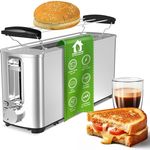 TurboTronic TT-BF14 Edelstahl Toaster mit extra langem Brot-Schlitz Brötchenaufsatz, Krümelschublade Auftauen, Aufwärmen, Stop Langschlitztoaster