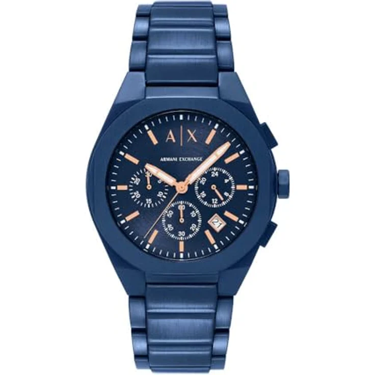 Armani Exchange Herrenuhr AX2711, Quarz-Chronograph mit 42 mm Gehäusegröße, blauem Edelstahlarmband, kratzfestem Mineralglas, wasserdicht bis 50 m – Bild 1