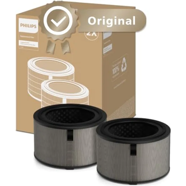 Versuni Philips Original-Ersatzfilter für Luftreiniger der Serie 3200 AC3210, AC3220 und AC3221, HEPA NanoProtect + Aktivkohle, Schwarz/Weiß, 12 Monate Lebensdauer