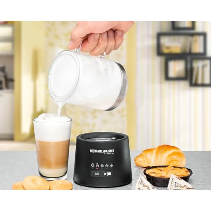 Rommelsbacher Milchaufschäumer MS 625, elektrisch, 250 ml zum Schäumen, 500 ml zum Verrühren, Glaskanne, 5 Programme, heiß & kalt, transparent – Bild 3