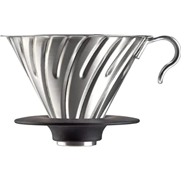 HARIO V60 Metall-Kaffeetropfer, Kaffeefilter mit Kegelform und Spiralrippen, silber – Bild 1