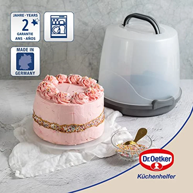 Dr. Oetker Transportbox für Kuchen extra hoch – Runde Tortentransportbox mit Einlegeboden – Platz für 20 cm hohe Kuchen und Torten – Bild 2