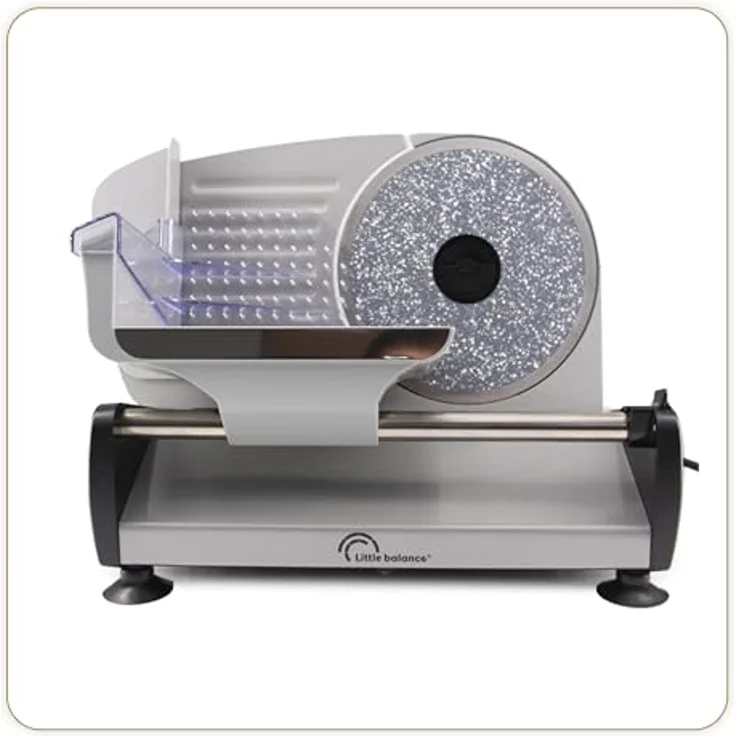 LITTLE BALANCE 8702 Easy Cut, elektrischer Schinkenschneider mit Edelstahlklinge, stufenlos einstellbare Schnittstärke 0-15 mm, für Fleisch, Wurst, Fisch, Käse, 200 W – Bild 1