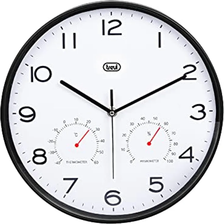Trevi OM 3510 T Wanduhr mit Thermometer und Hygrometer, Durchmesser 30 cm, leise Bewegung Sweep