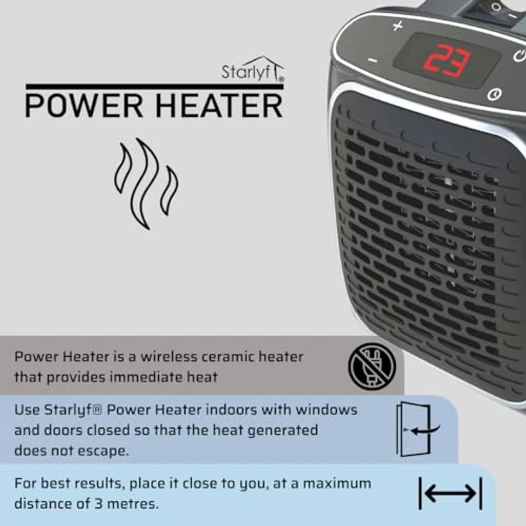 STARLYF Power Heater Wandheizgerät mit Thermo-Keramik-Technologie, Steckdosen-Heizung, 800 W, Timer, digitale Temperaturregelung – Bild 3