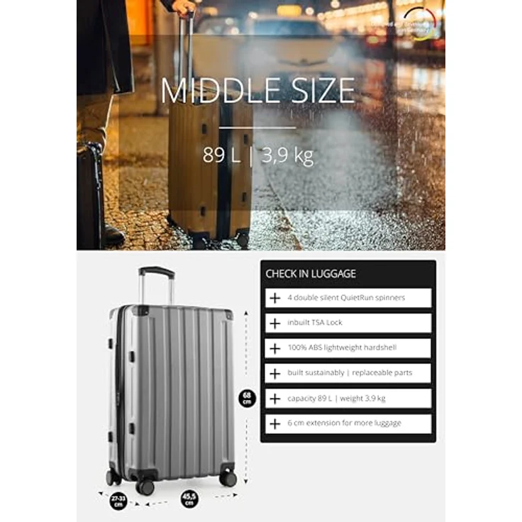 Hauptstadtkoffer Q-Damm - Mittelgroßer Hartschalenkoffer, TSA, 4 Rollen, Check-In Gepäck mit 6 cm Volumenerweiterung, 68cm, 89 L, Silber – Bild 2