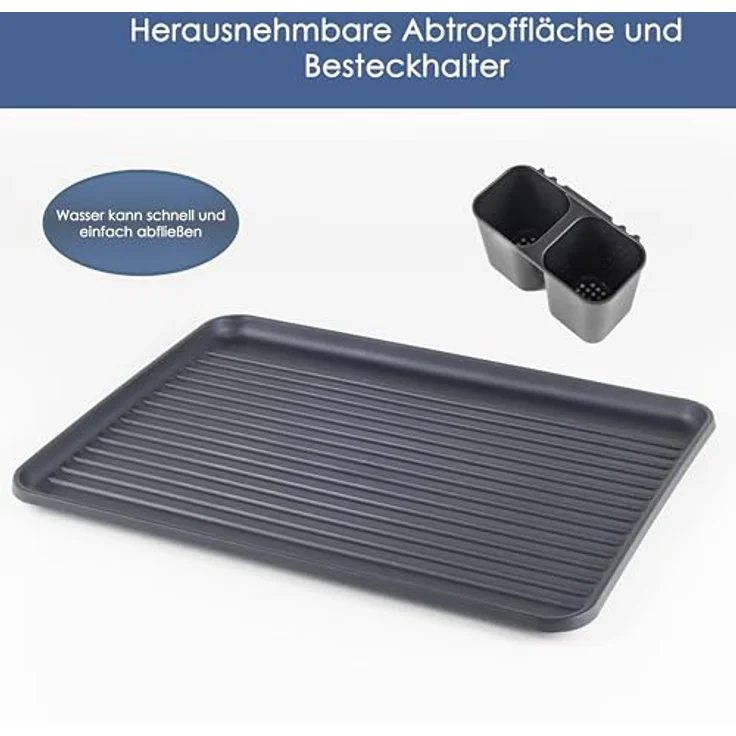 Hanseküche Abtropfgestell Schwarz Matt – Hochwertige Abtropfschale für Geschirr mit Griffen aus Holz – Geschirrständer aus Edelstahl für die Spüle - Preisvergleich – Bild 5