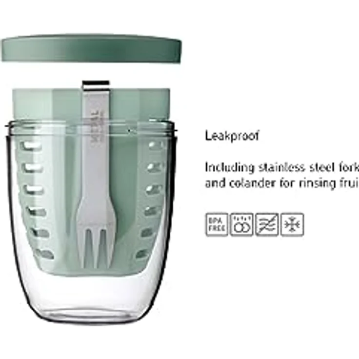 Mepal Ellipse Fruitpot, 600 ml mit herausnehmbarem Abtropfsieb und Edelstahlgabel, spülmaschinengeeignet – Bild 3