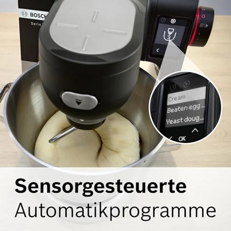 Bosch Küchenmaschine Serie 6 MUMS6ZS13D, Sensortechnologie mit 1g genauer Waage, 1600 W, 5,5 l Edelstahlschüssel, integr. Timer, Durchlaufschnitzler, schwarz/Edelstahl gebürstet – Bild 3