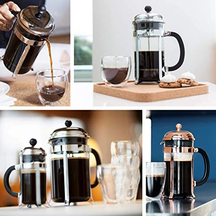 Bodum Chambord Kaffeebereiter 8 Tassen mit Metallrahmen, Chrom, Schwarz, 10.6 x 17.1 x 24.5 cm – Bild 10