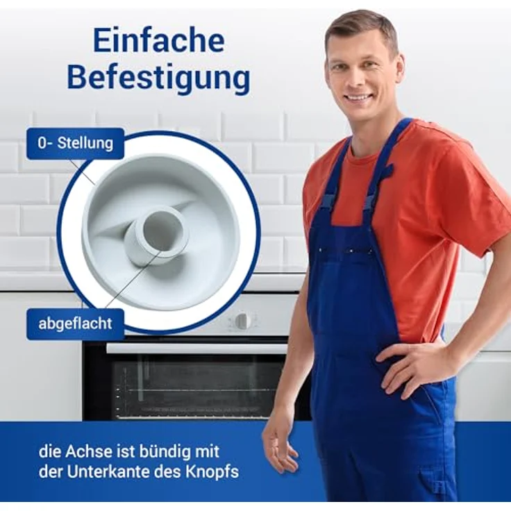 VIOKS Drehknopf Herd Universal 43mmØ Herd Knebel Weiß mit 5 Adaptern - Herd Zubehör aus Kunststoff - Knöpfe & Schalter für Backöfen & Herde – Bild 5