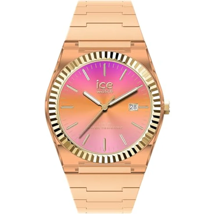 ICE-WATCH Ice Watch 024762, Analoge Armbanduhr mit pfirsichfarbenem Zifferblatt, Kalenderfunktion und wasserdicht bis 10 bar, Orange Silikonarmband – Bild 1