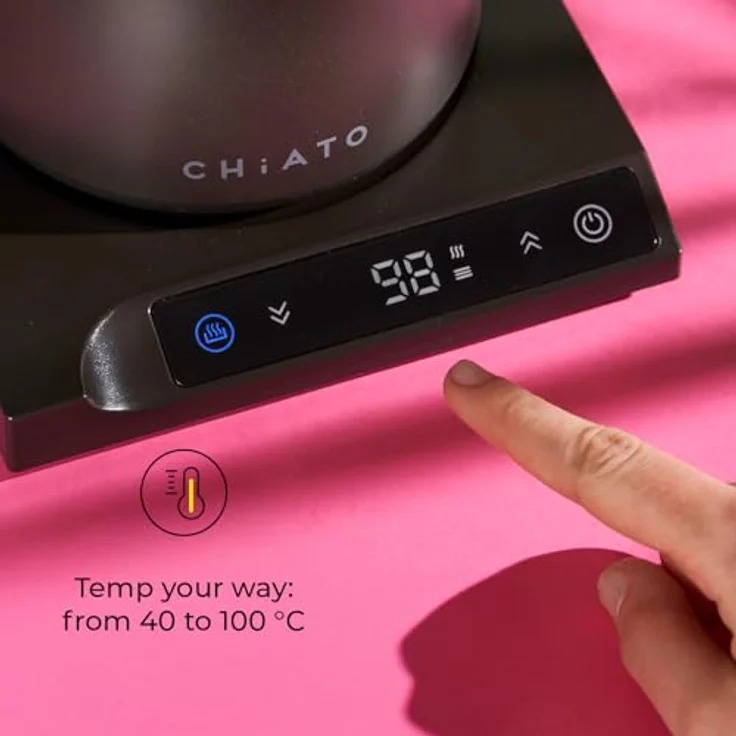 CHiATO flowPLAY Classic, Elektrischer Wasserkocher mit 0.6 l Fassungsvermögen, Temperaturregelung bis 100 °C, Schwarz – Bild 3