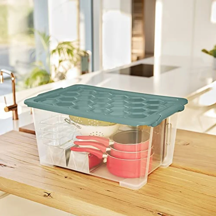 Rotho Evo Safe Keeping Aufbewahrungsbox 44l mit Deckel, lebensmittelechter Kunststoff (PP) BPA-frei, transparent/türkis, stapelbar, 59.0 x 39.5 x 28.0 cm – Bild 2