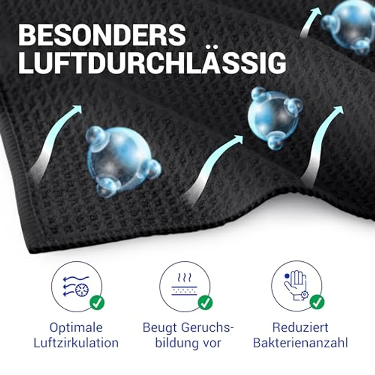 wolk Waffeltücher, Mikrofasertuch mit Waffelstruktur, 10 Stück, schwarz, 38 x 38 cm, fusselfrei, waschbar bis 90°C, vielseitig einsetzbar für Bad, Küche, Gastronomie – Bild 3