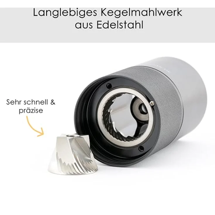 Hanseküche Manuelle Kaffeemühle, Präzisions-Edelstahlmahlwerk mit Holzgriff, Kegelmahlwerk für Espresso, schwarz – Bild 3