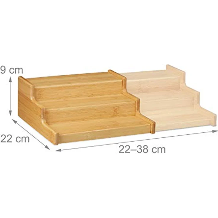 Relaxdays Gewürzregal Bambus, 3 Etagen, ausziehbar, natürliche Optik, Gewürztreppe Arbeitsfläche, HBT: 9x38x22cm, Natur – Bild 4