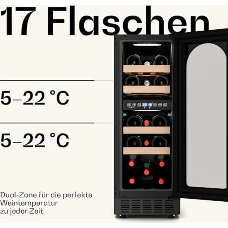 Klarstein Vinovilla 17 Built-in Duo Vilhelmine Edition Weinkühlschrank, Einbau, schwarz antik-Gold-Metallic, 17 Flaschen, Glastür, Energieklasse F – Bild 4