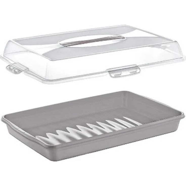 Michelino Kuchentransportbox, Torten- und Kuchenbehälter mit Tragegriff, 48 x 34 x 10 cm, lebensmittelechtes Polypropylen, transparente Sichtabdeckung