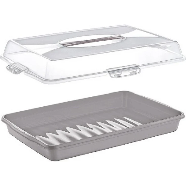 Michelino Kuchentransportbox, Torten- und Kuchenbehälter mit Tragegriff, 48 x 34 x 10 cm, lebensmittelechtes Polypropylen, transparente Sichtabdeckung