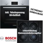 BOSCH HBF114ESO Einbau-Backofen mit Gas-Kochfeld POP6B6B10, 60 cm, autark, 7 Beheizungsarten, 3D-Heißluft, Teleskopauszug, Edelstahl