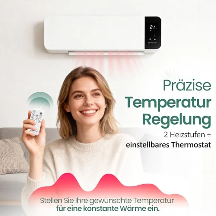 EMERIO Wand Heizlüfter FH-133172, 2000W mit einstellbarem Wochen Timer, PTC-Keramik-Heizelement, 2 Heizstufen, einstellbarem Thermostat, Fenster offen-Erkennung, oszillierend und LED-Display – Bild 3