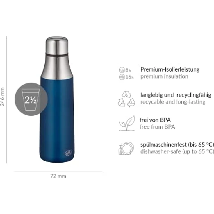 alfi City Bottle Isolier-Trinkflasche, Edelstahl, Blau, 500ml – Bild 5