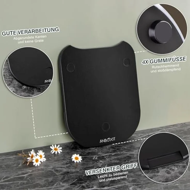 ANBOXIT Gleitbrett für Thermomix TM5/TM6, Bambus Rollbrett mit TPE-Rollen und rutschfesten Füßen - Schwarz – Bild 5