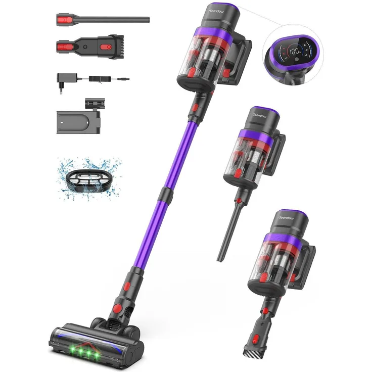 Teendow V20 Strong Handstaubsauger, 500W, 40KPa Saugkraft, 50min Akkulaufzeit, UV-Grünlicht - Lila